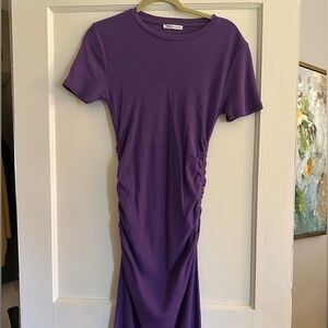 Zara Purple Bodycon Midi Dress Crew Neck Short Sleeve